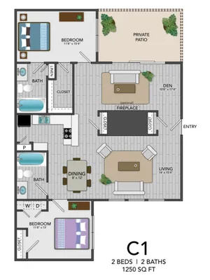 C1 - Duplex floor plan diagram